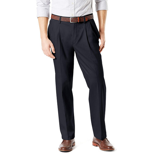 Dockers  Khaki Lux Cotton Stretch Pants-Pleated D4, Navy, 44W x 32L