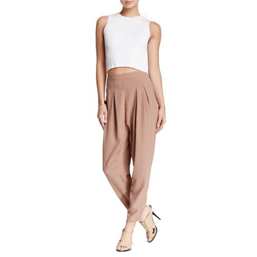 Vertigo Solid Two-Pocket Crop Pants, Taupe, X-Small