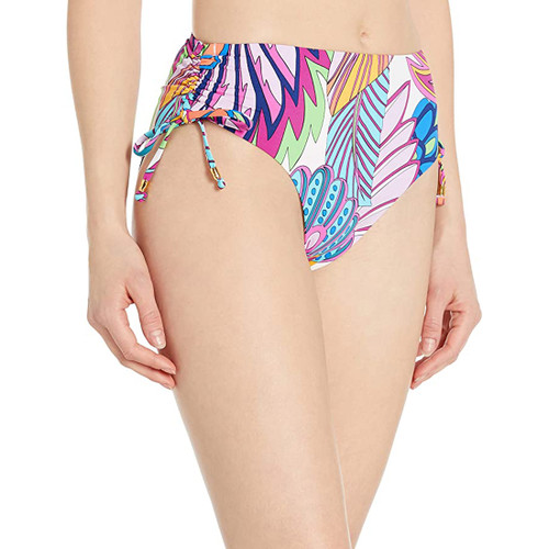 Trina Turk Side Tie High Waist Hipster Bikini Bottom, Multi//Paradise Plume, 0