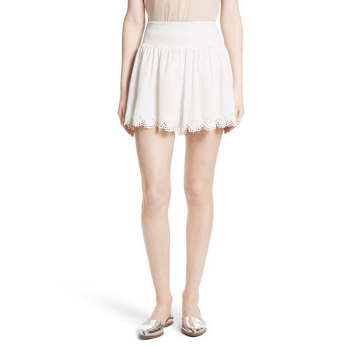 Rebecca Taylor Amora Embroidered Cotton Shorts, Milk, Small White