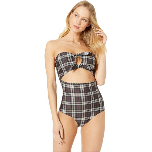 Volcom Plaid Attitude One-Piece, Dark Chocolate, Large