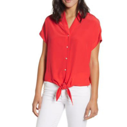 Tommy Bahama Tove Tie Front Silk Shirt, Poppy Red, S