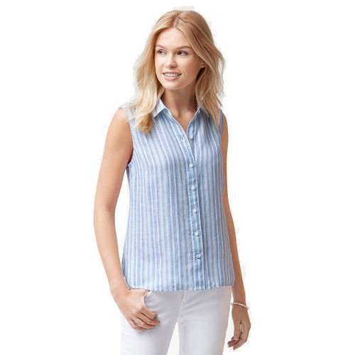 Tommy Bahama Coastalina Cabana Stripe Sleeveless Shirt, Turkish Sea, S