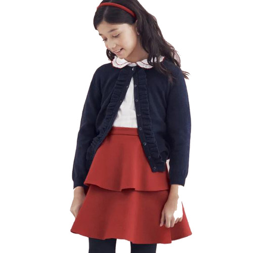 Oscar de la Renta Kids Wool Tiered Skirt, Ruby, 10Y