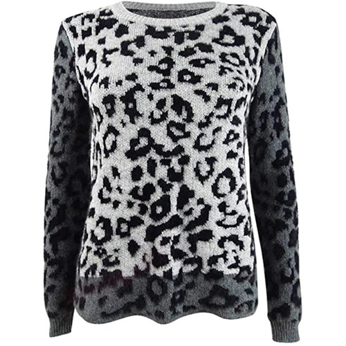 Vince Camuto Long Sleeve Leopard Jacquard Pullover Sweater Medium Heather Grey SM