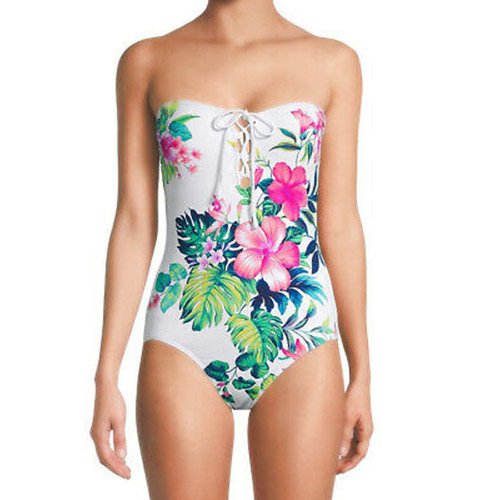 Tommy Bahama Fleur De Flora Floral One-Piece Swimsuit, White, 12