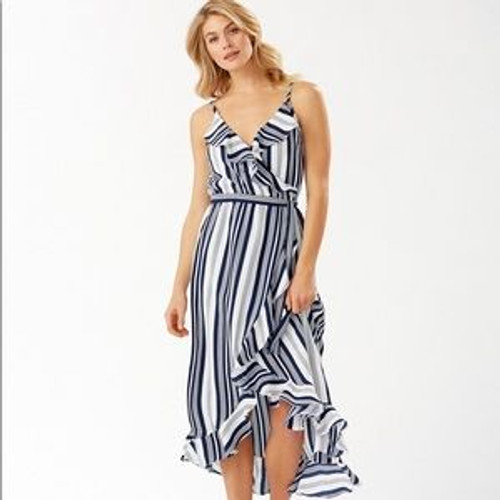 Tommy Bahama Women's Tan Likes Stripe Wrap Dress, Mare Navy/White, X-Large