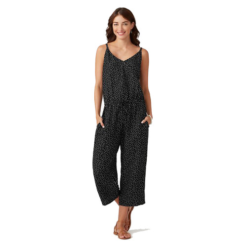 Tommy Bahama Sea Swell Linen-Blend Cropped Jumpsuit, Black, Small