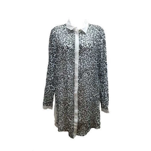 Versace Jeans Buttoned Collared Long Sleeve Blouse, Leopard Grey, US 4