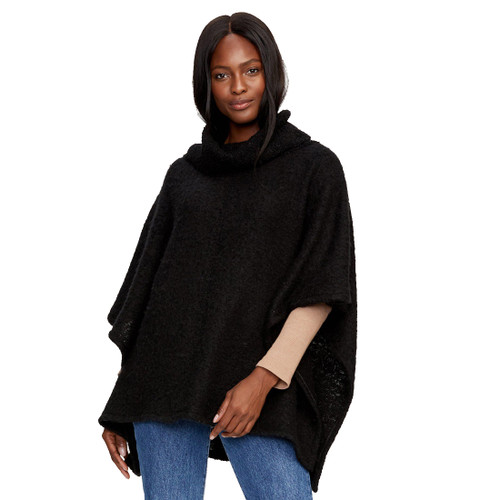 Michael Stars Victoria Cowl Neck Brushed Poncho, Black, One Size