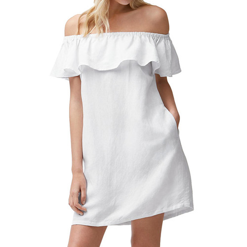 Tommy Bahama Linen Off The Shoulder Dress Cover Up, White, XX-Small