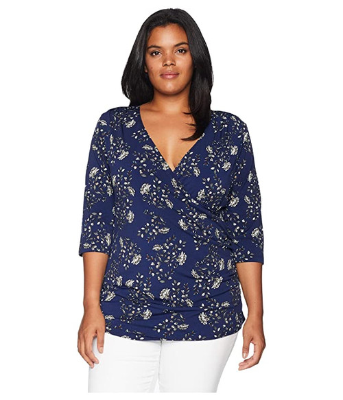 Kari Lyn Jaime Faux Wrap Top, Navy, 5X