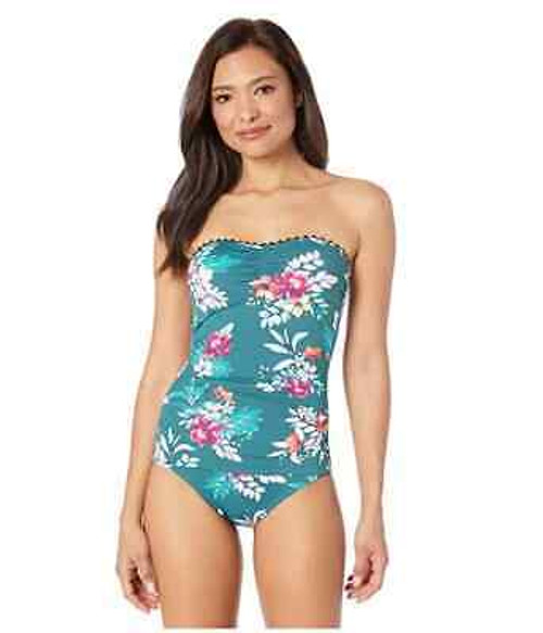 Tommy Bahama Floral Springs Shirred Bandeau One-Piece, Caledon Sea, 8