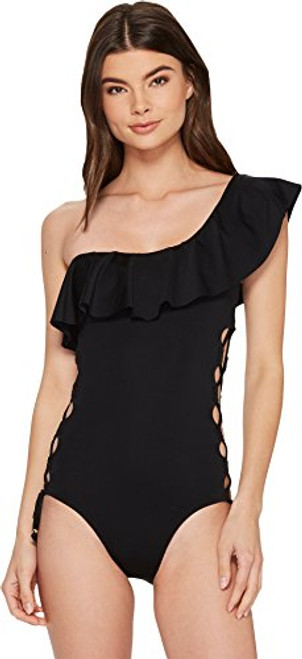 LAUNDRY BY SHELLI SEGAL Strapped One Shoulder One-Piece Swimsuit Black XL (US 16-18)