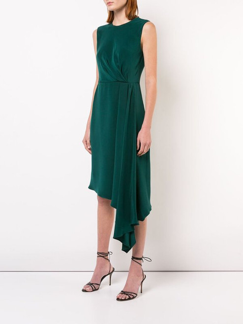 Adam Lippes Asymmetric Short-Sleeve Dress, Emerald, 6