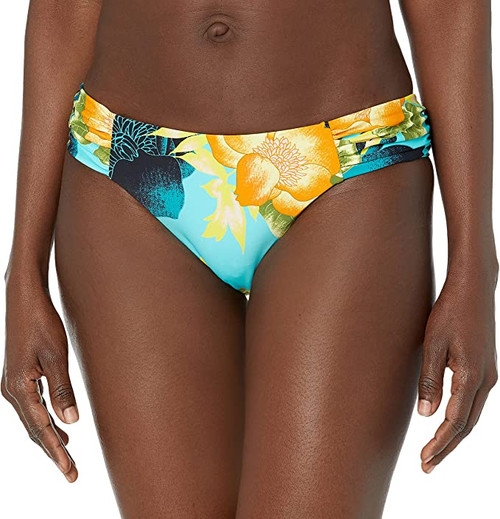 Lucky Brand Women's Standard Side Shirred Pant Bikini Bottom, Multi//Tropical Sunrise, XS
