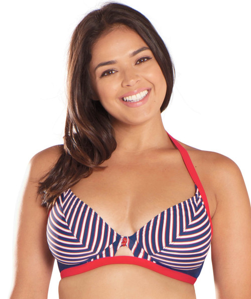 Curvy Kate Women's Standard Ahoy Halterneck Bikini, Nautical Stripe, 32DDD