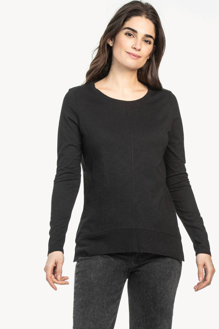 Lilla P Long Sleeve Rib Bottom Tee, Black, Large