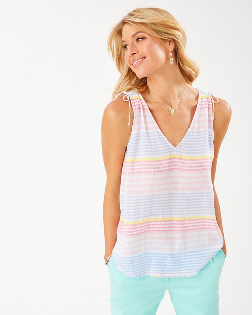 Tommy Bahama Harbour Stripe Shell Tank Top, White, Small