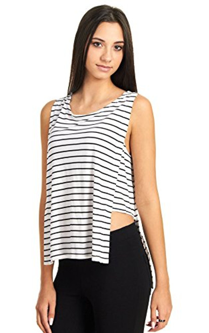 Jack by BB Dakota Charmaine Yarn Dye Rayon Jersey Stripe Knit Top White XS (US 0-2)