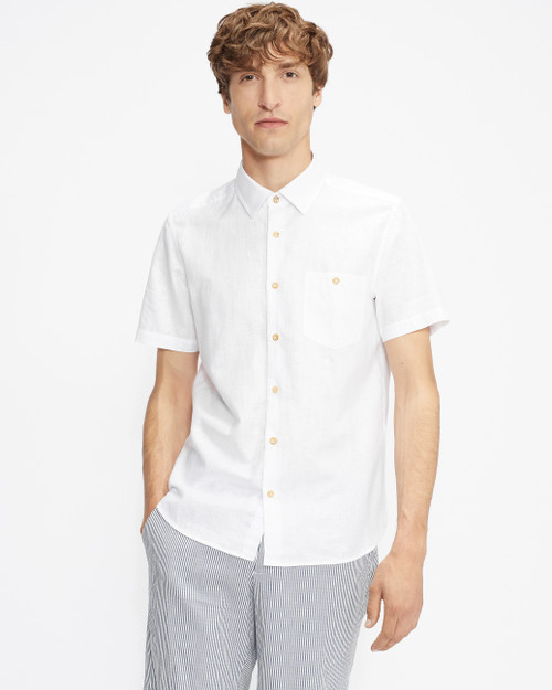 Ted Baker Men's Plain Linen Shirt, White, 3