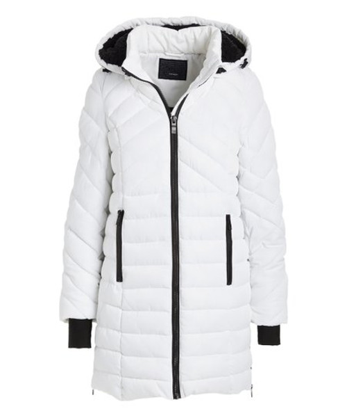 Steve Madden Quilted Side-Zip Parka, Off White, Medium