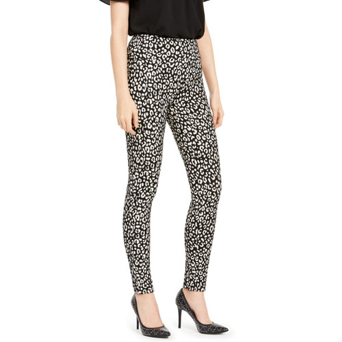 Michael Kors Textured Animal Print Pants, Black/White, Petite XL