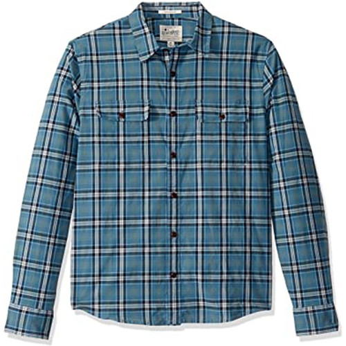 Lucky Brand Saturday Stretch Button Up Workwear Shirt, Blue Plaid, S