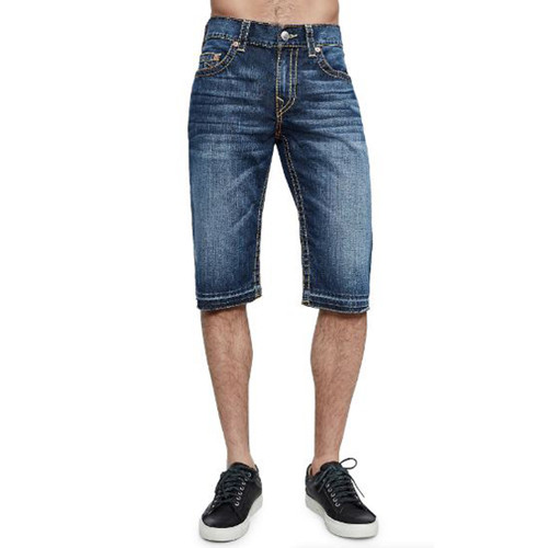 True Religion Straight Fit Big T Fray Short, Blue, 30