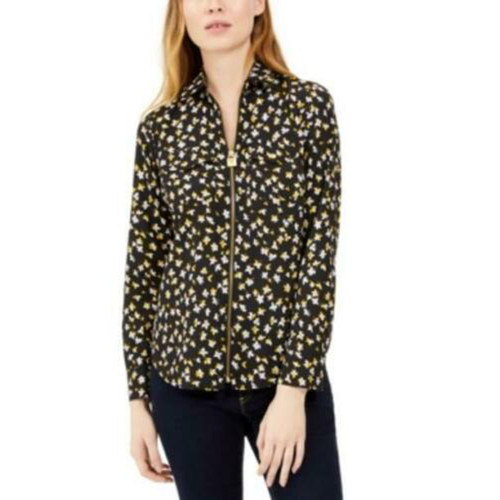 Michael Michael Kors Floral-Print Zip-Front Top, Yellow, P/M