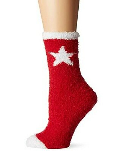 Karen Neuburger Soft Cozy Lounge Sock W/ Grippers, Crimson Red with White Star, One Size