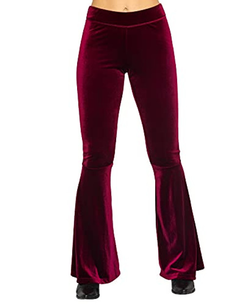 Rock & Roll Denim Women's and Velvet Wine Bell Bottoms Wine Large