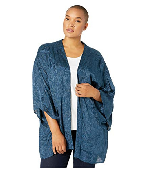 Junarose Women's Plus Size Saliraz Three Quarter Sleeve Kimono, Blue Wing Teal, 1X