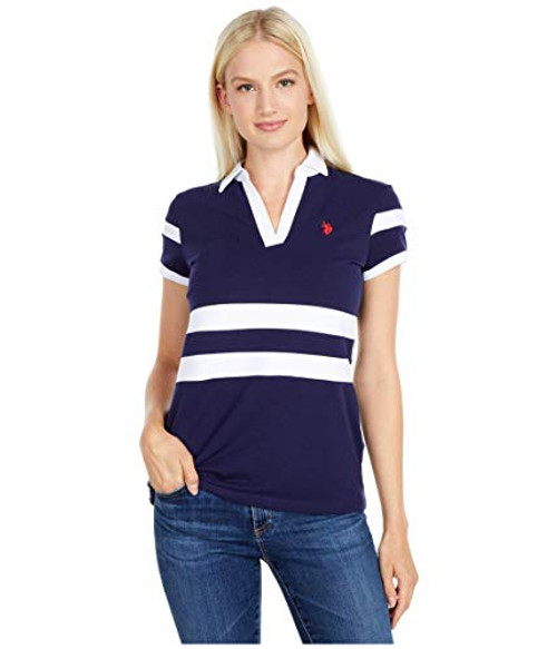 U.S. Polo Assn. 2 Stripe V-Neck Polo Shirt Evening Blue LG