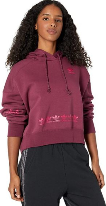Adidas Originals Trefoil Logo Play Cropped Hoodie, Victory Crimson, Small