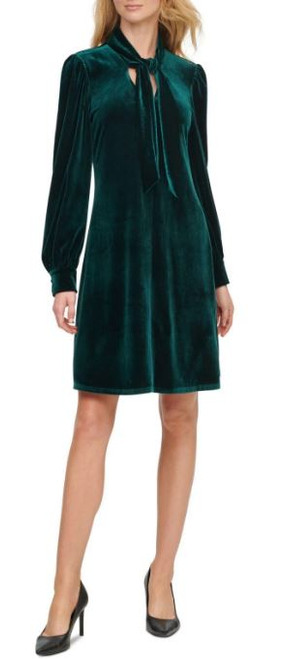 Calvin Klein velvet Women's Long Sleeve Dress, Malachite, 4