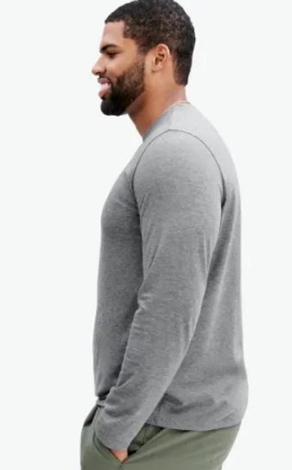 Lahgo Organic Pima-Cotton Long-Sleeved T-Shirt, Grey, Large