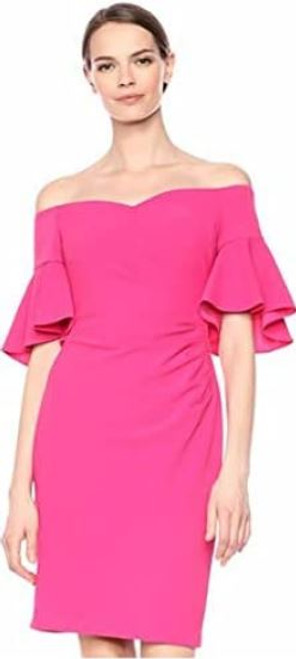 Calvin Klein Women's Off The Shoulder Neckline with Side Ruch Dress, Hibiscus, 2