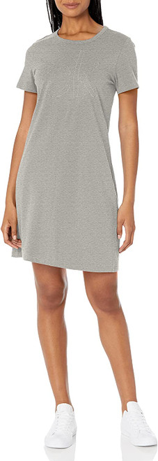 Calvin Klein Short Sleeve Midi Logo T-Shirt Dress, Heather Tin, Large