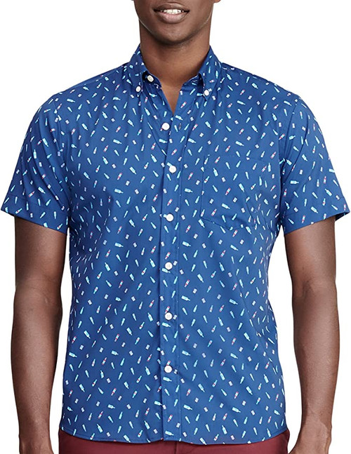 IZOD Mens Cocktail Print Short Sleeve Button Down Shirt X-Large Navy