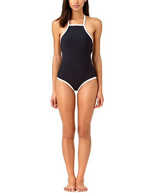 Anne Cole Studio Women's Colorblock High Neck One Piece Swimsuit, Black/White, 6