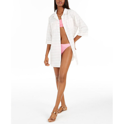 Dotti Womens Radiance Sheer Striped Dress Swim Cover-Up Pink S