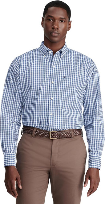 IZOD Men's Fit Advantage Performance Plaid Long Sleeve Stretch Button Down Shirt, Estate Blue, X-Large Slim