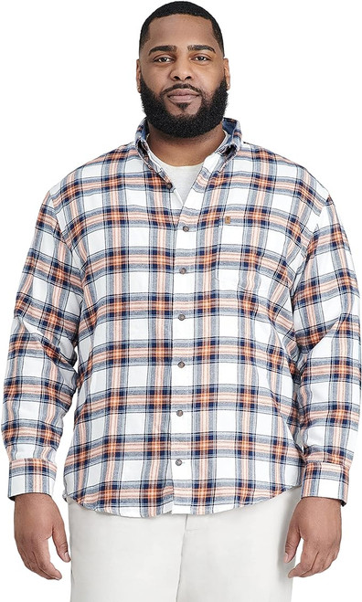 IZOD Men's Big & Tall Big Advantage Performance Flannel Long Sleeve Stretch Button Down Shirt, Celosia Orange, X-Large Tall