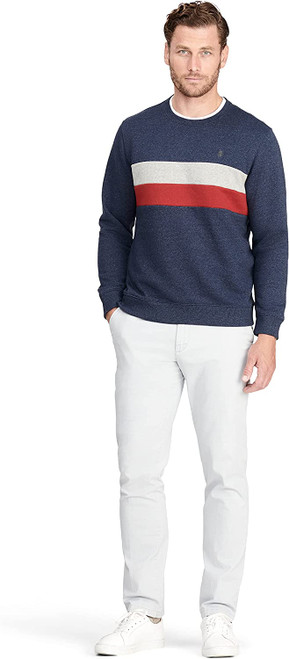 IZOD Men's Advantage Performance Crewneck Fleece Pullover Sweatshirt, Peacoat Tri-Color, Small