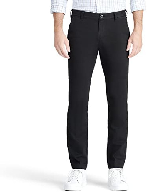 IZOD Men's Performance Stretch Straight Fit Flat Front Chino Pant, Black, 36W x 29L