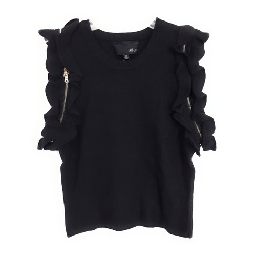 Fate Ruffle Trim Knit Sweater, Black, Medium