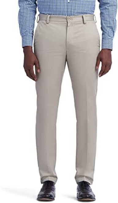 IZOD Men's American Chino Flat Front Slim Fit Pant, Khaki, 36W x 32L