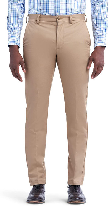 IZOD Men's American Chino Flat Front Slim Fit Pant, English Khaki, 40W x 32L