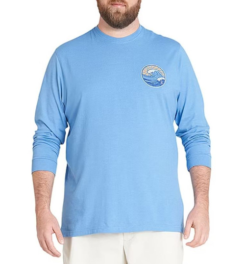 IZOD Men's Long Sleeve Saltwater Graphic T-Shirt, Blue Revival, 3X-Large